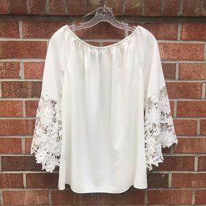 Coco Bianco White Blouse with Lace Sleeves